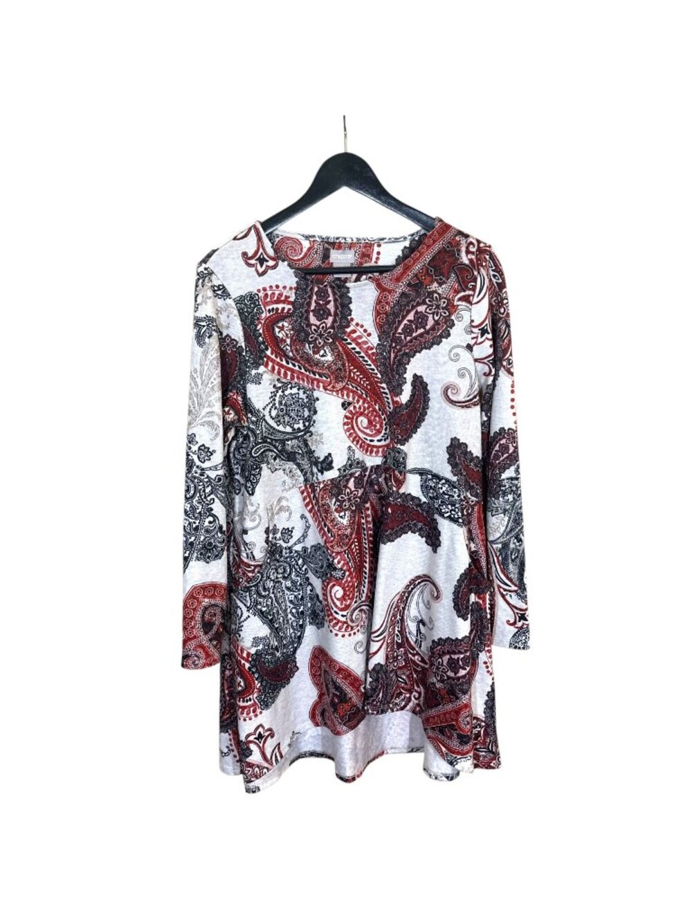 Chicos Red White Black Paisley Long Sleeve Knit Tunic Top 1 Medium - Picture 1 of 9